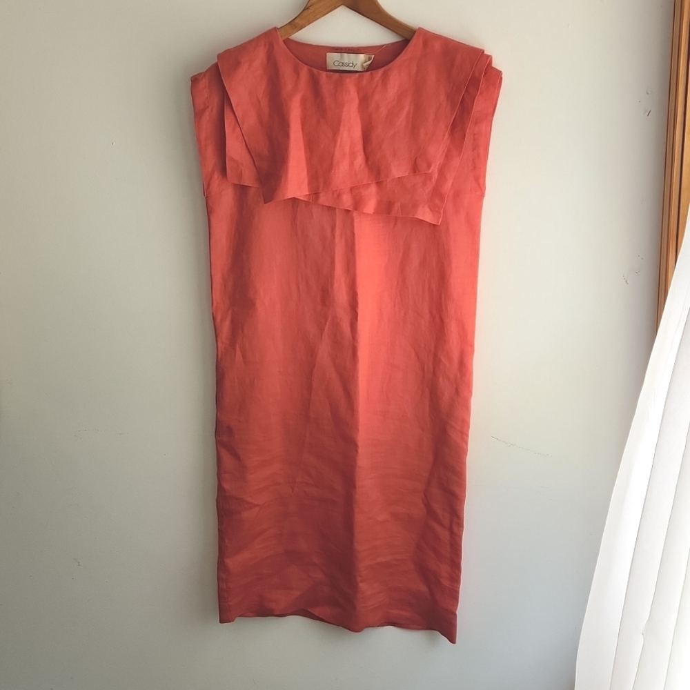 Vintage boxy coral linen-like shift dress